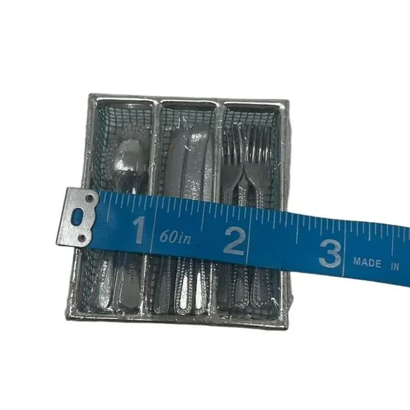 VTG German Toy Doll Silverware Flatware Cutlery Mini Set Wire Rack New - Picture 3 of 3